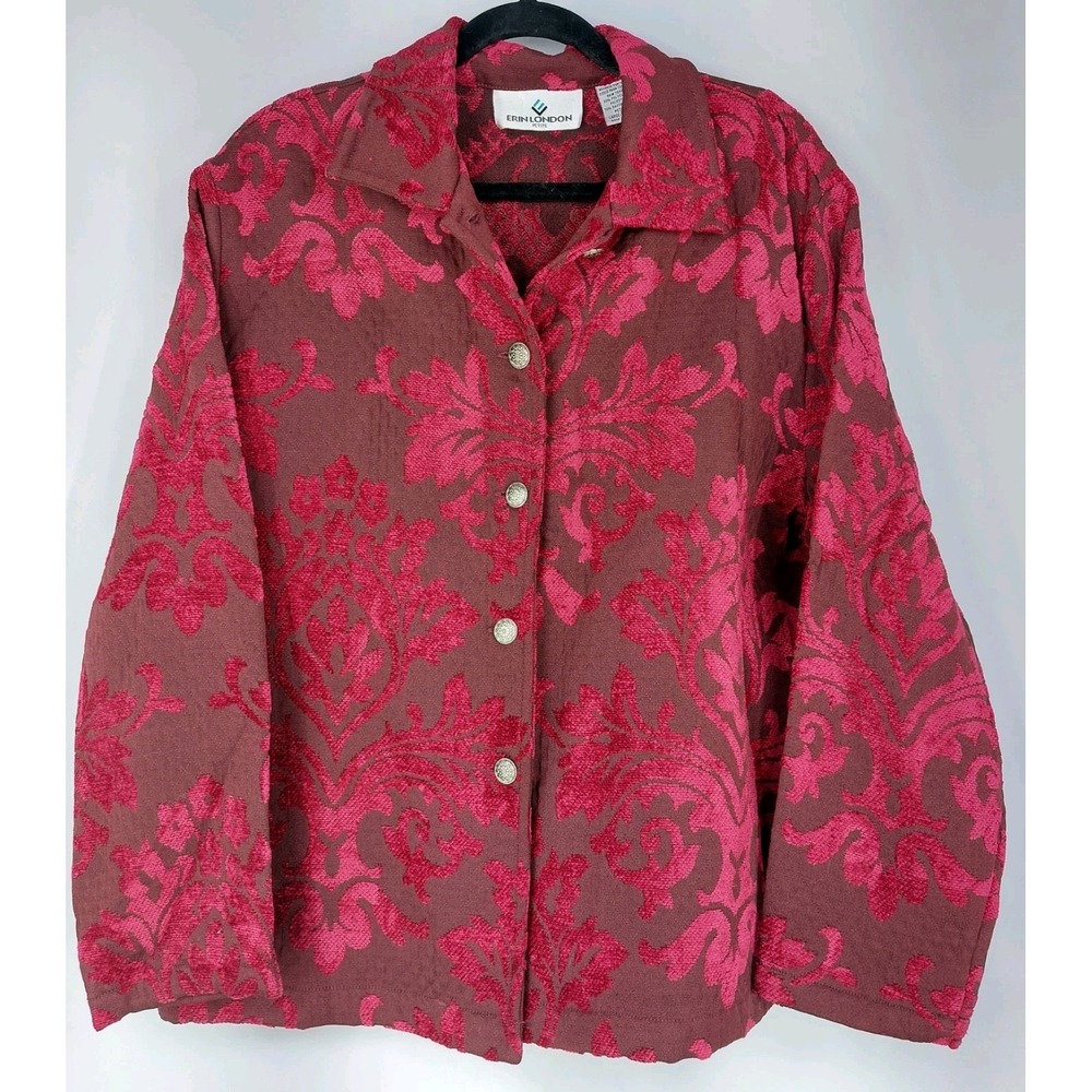 ERIN LONDON Petite Red Floral Chenille‎ Short Blazer Jacket Womens Large